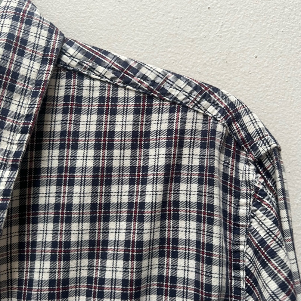 Wrangler Plaid Cotton Shirt Men’s S Blue White Maroon Long Sleeve - Picture 5 of 11